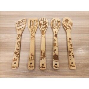Hygnn Beauty and the Beast Burned Wooden Cooking‎ & Serving Set Bamboo